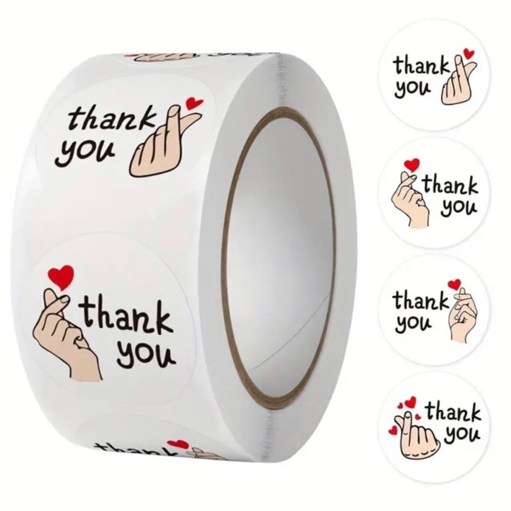 (39) Roll of 500 Heart “Thank You” Stickers, Business or Personal